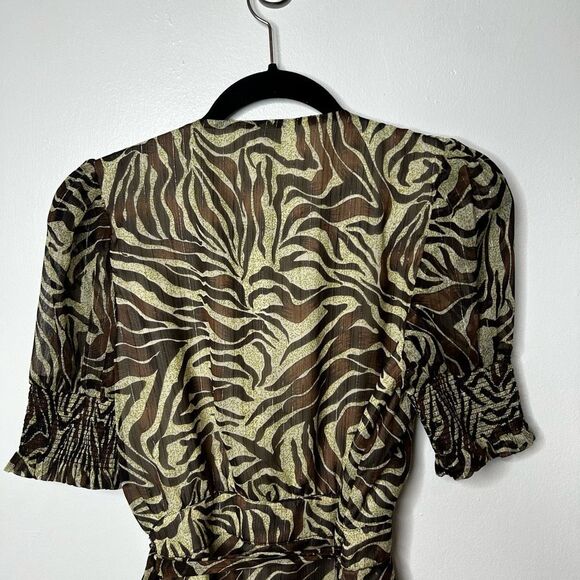 Walter Baker Brani Puff Sleeve Zebra Mini Wrap Dress Size M Retro Y2K Designer - Picture 6 of 11